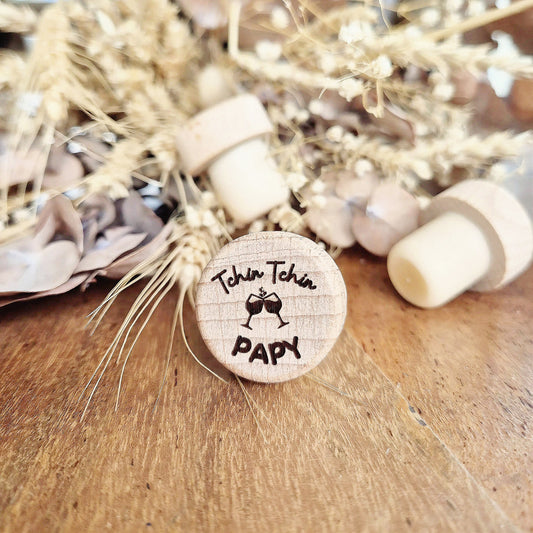 Bouchon de bouteille en bois réutilisable - Cadeau Papy