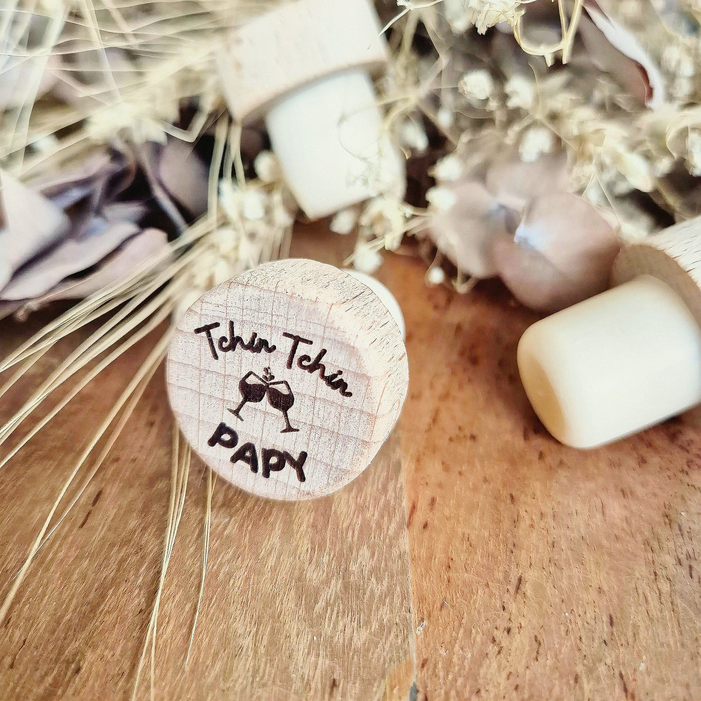 Bouchon de bouteille en bois réutilisable - Cadeau Papy