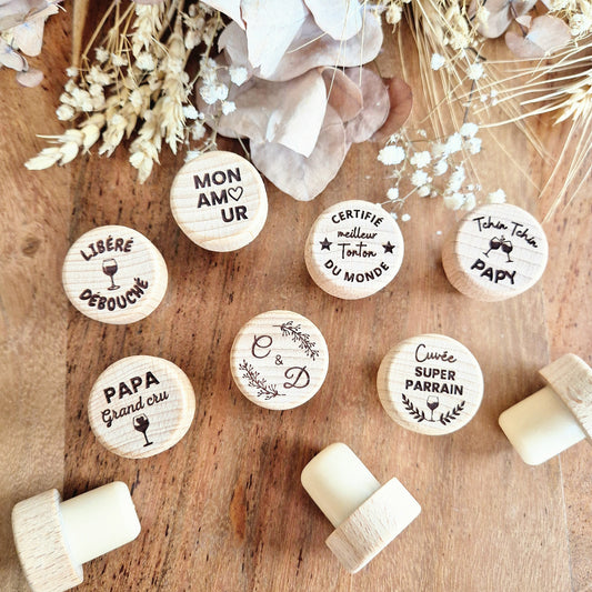 Bouchon de bouteille réutilisable en bois personnalisable