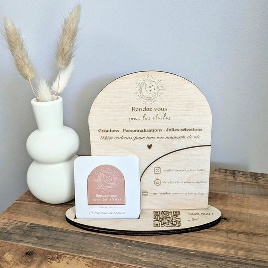 Support en bois professionnel personnalisé pour cartes de visite & informations de contacts