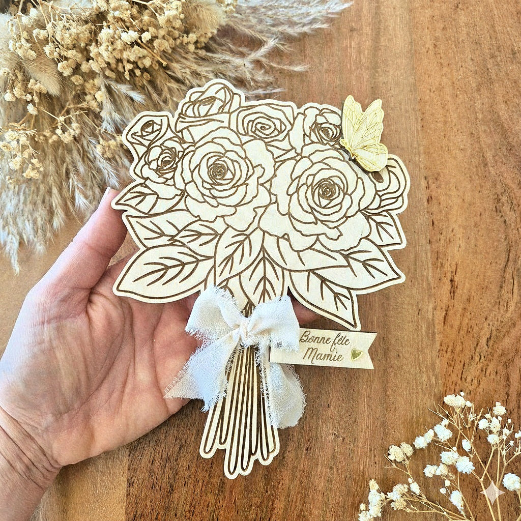 Bouquet éternel en bois personnalisé - Cadeau mamie