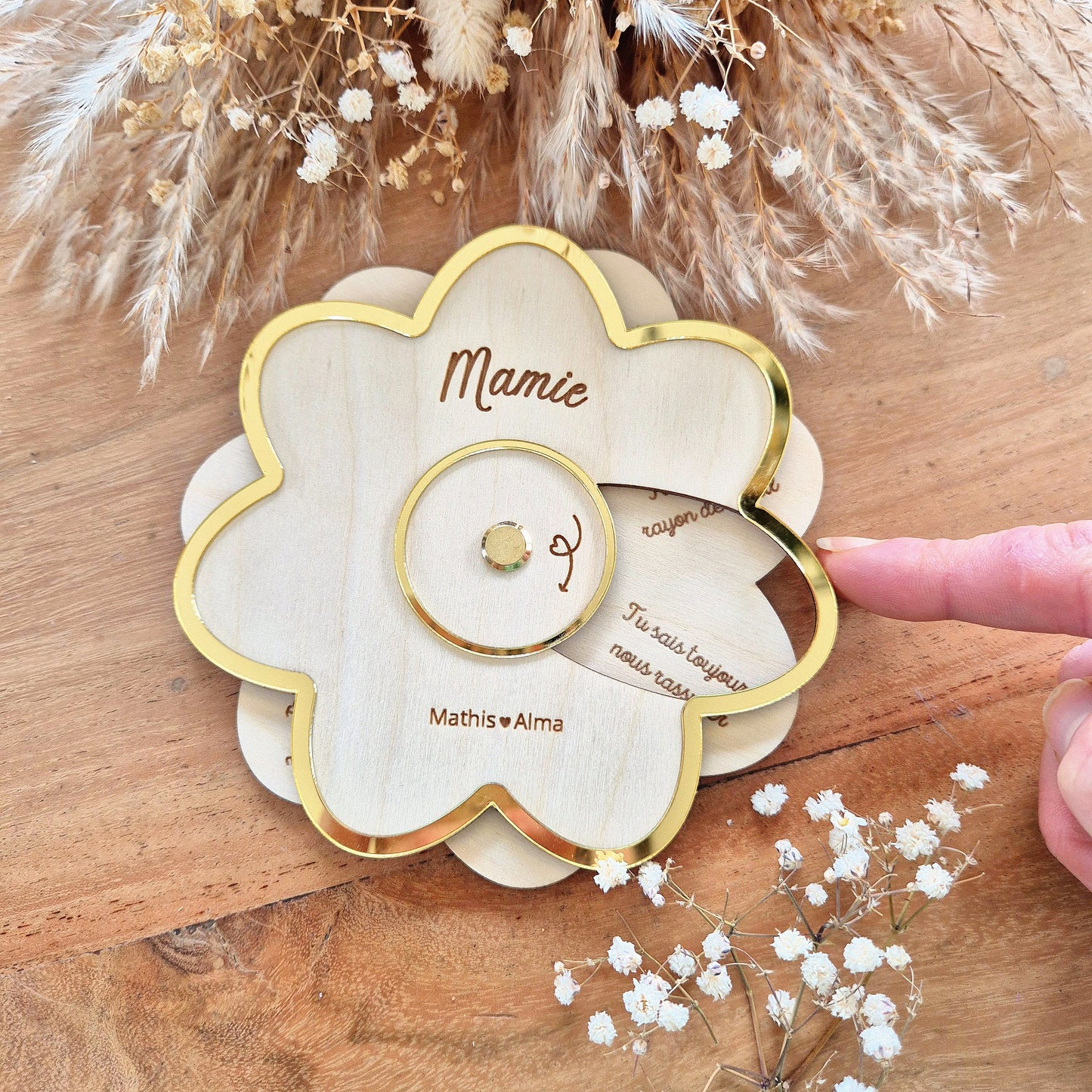 Fleur à messages tournante personnalisée - Cadeau Mamie