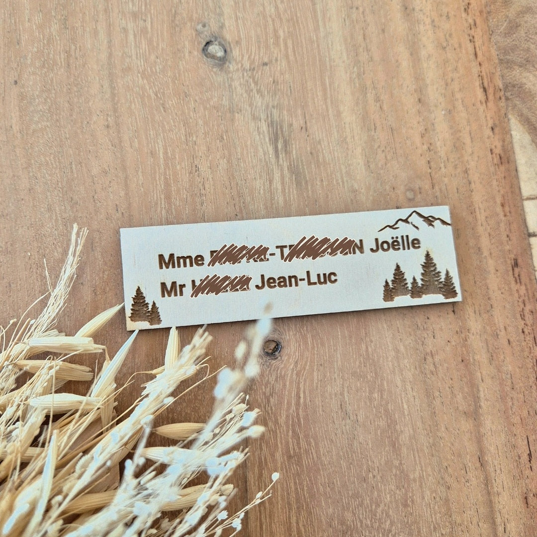 Étiquette en bois personnalisée pour boîte aux lettres - Version montagne