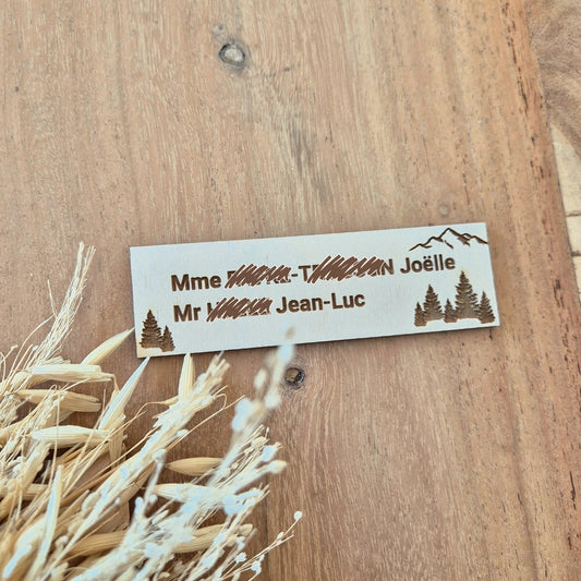 Étiquette en bois personnalisée pour boîte aux lettres - Version montagne
