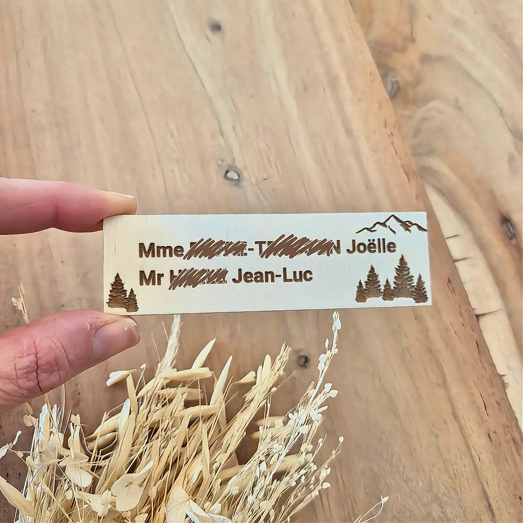 Étiquette en bois personnalisée pour boîte aux lettres - Version montagne