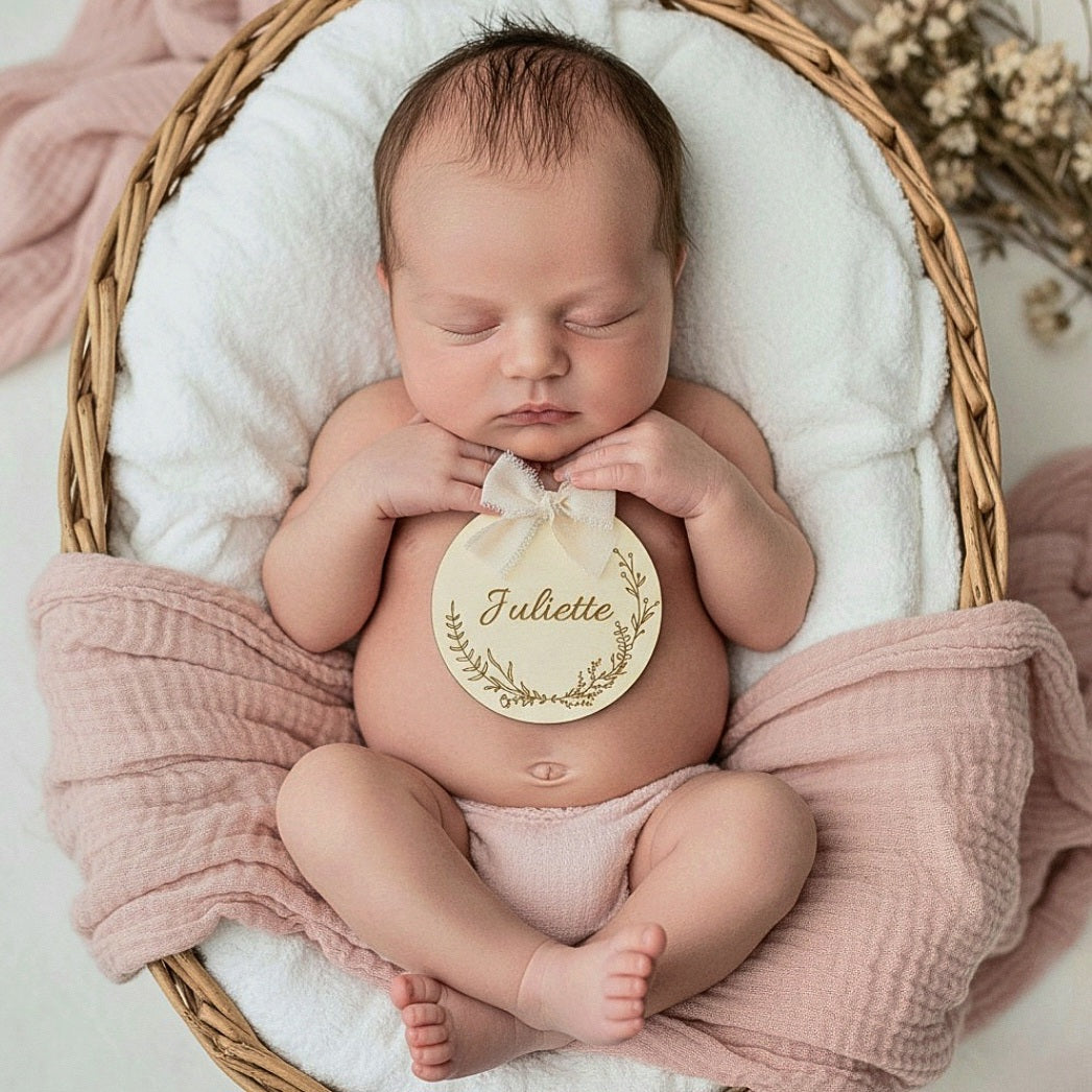 Plaque de naissance en bois personnalisée - Poétique