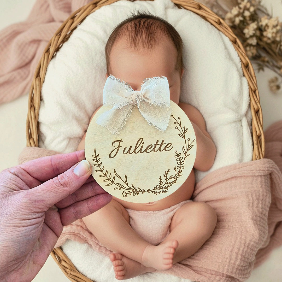 Plaque de naissance en bois personnalisée - Poétique