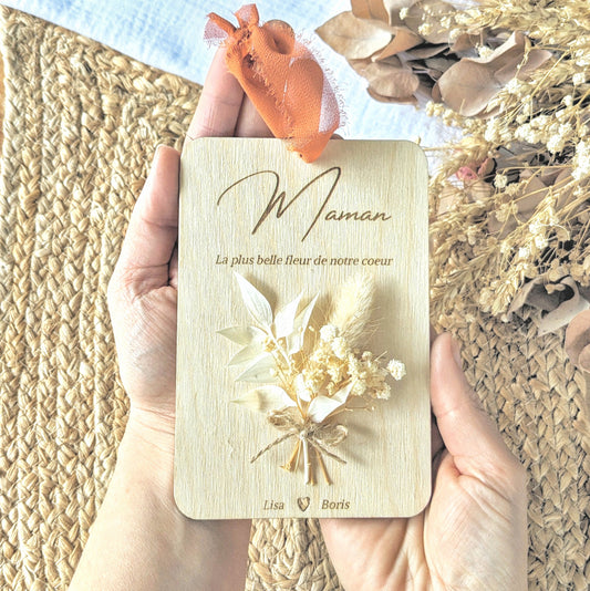 Carte fleurie en bois personnalisée Maman