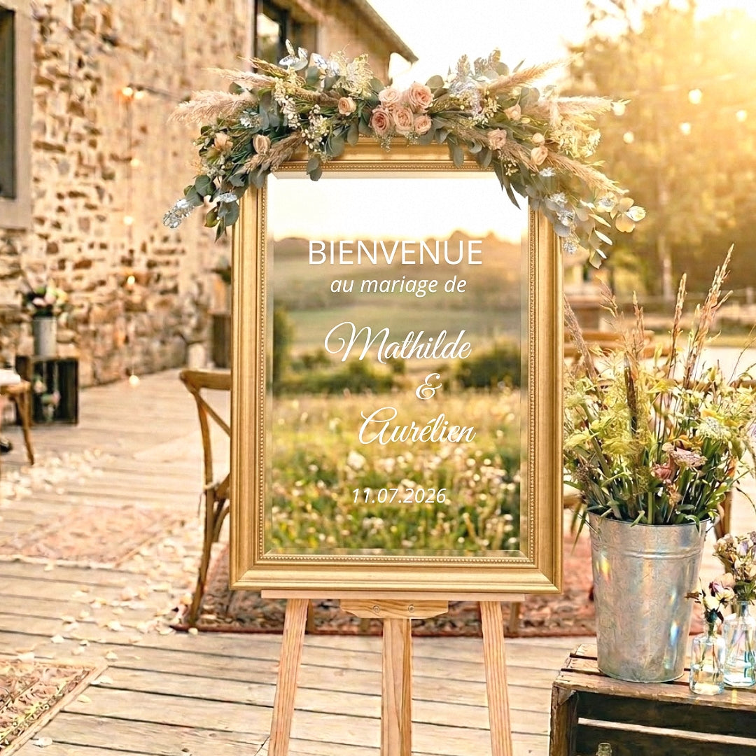 Stickers personnalisés pour panneau/miroir bienvenue, plan de table, menu, selfie... - Mariage