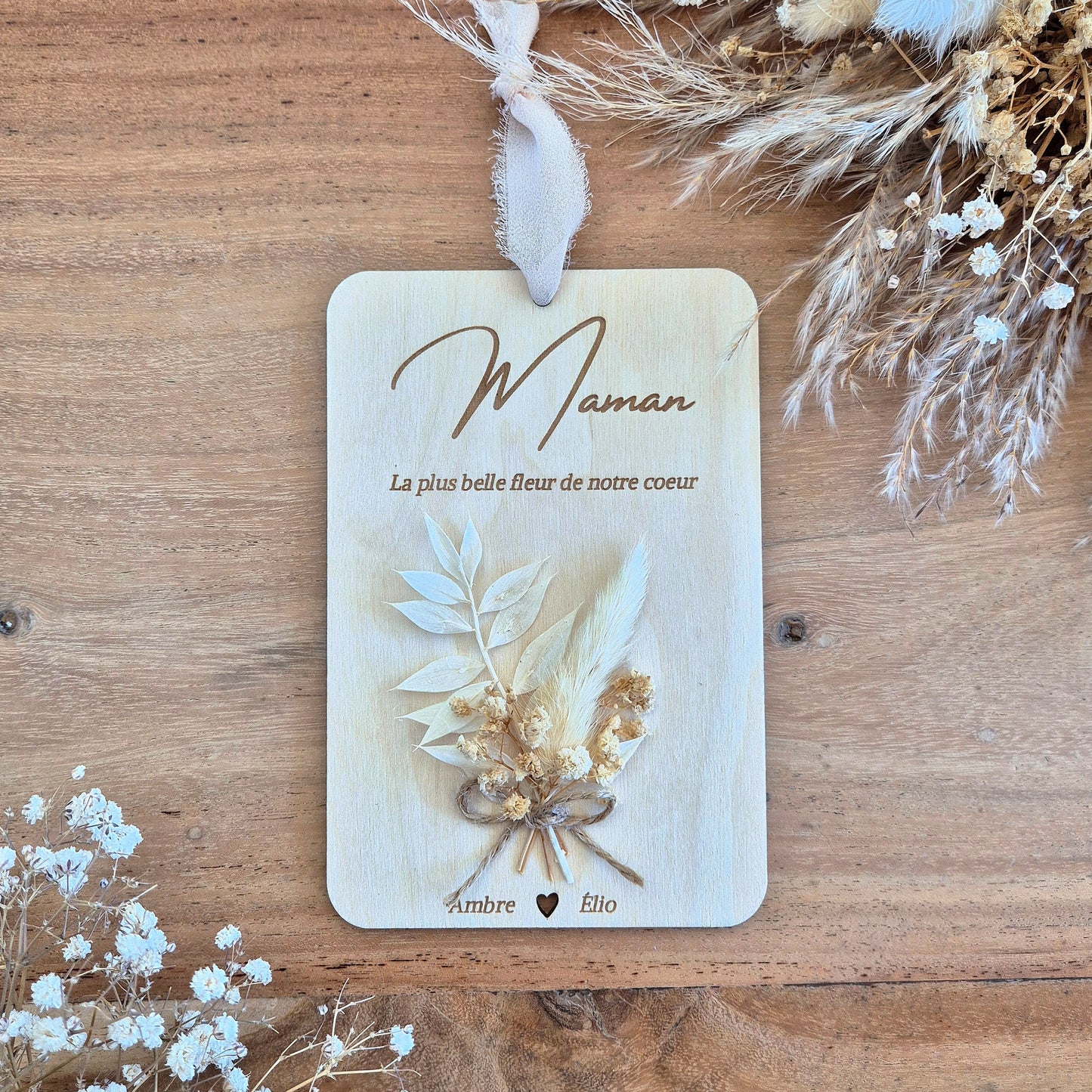 Carte fleurie en bois personnalisée Maman