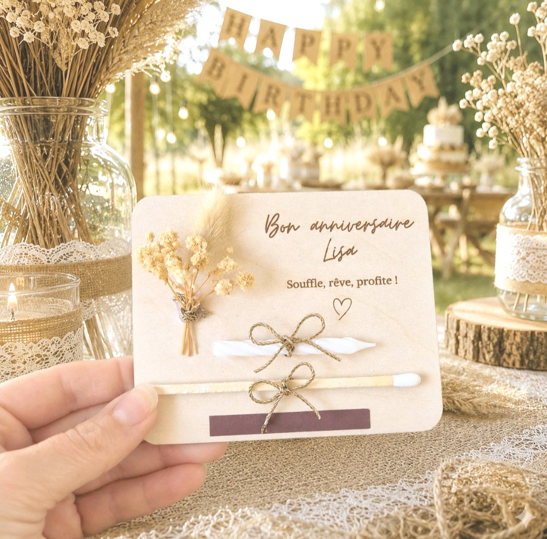 Carte d'anniversaire magique en bois personnalisée