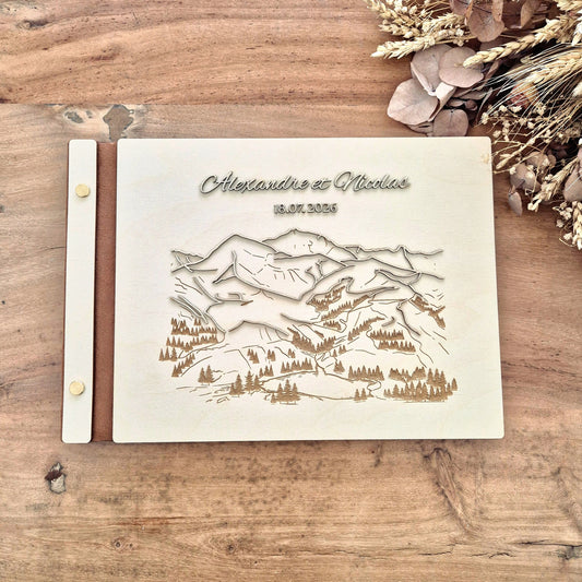 Livre d'or en bois personnalisé sur mesure - Montagnes