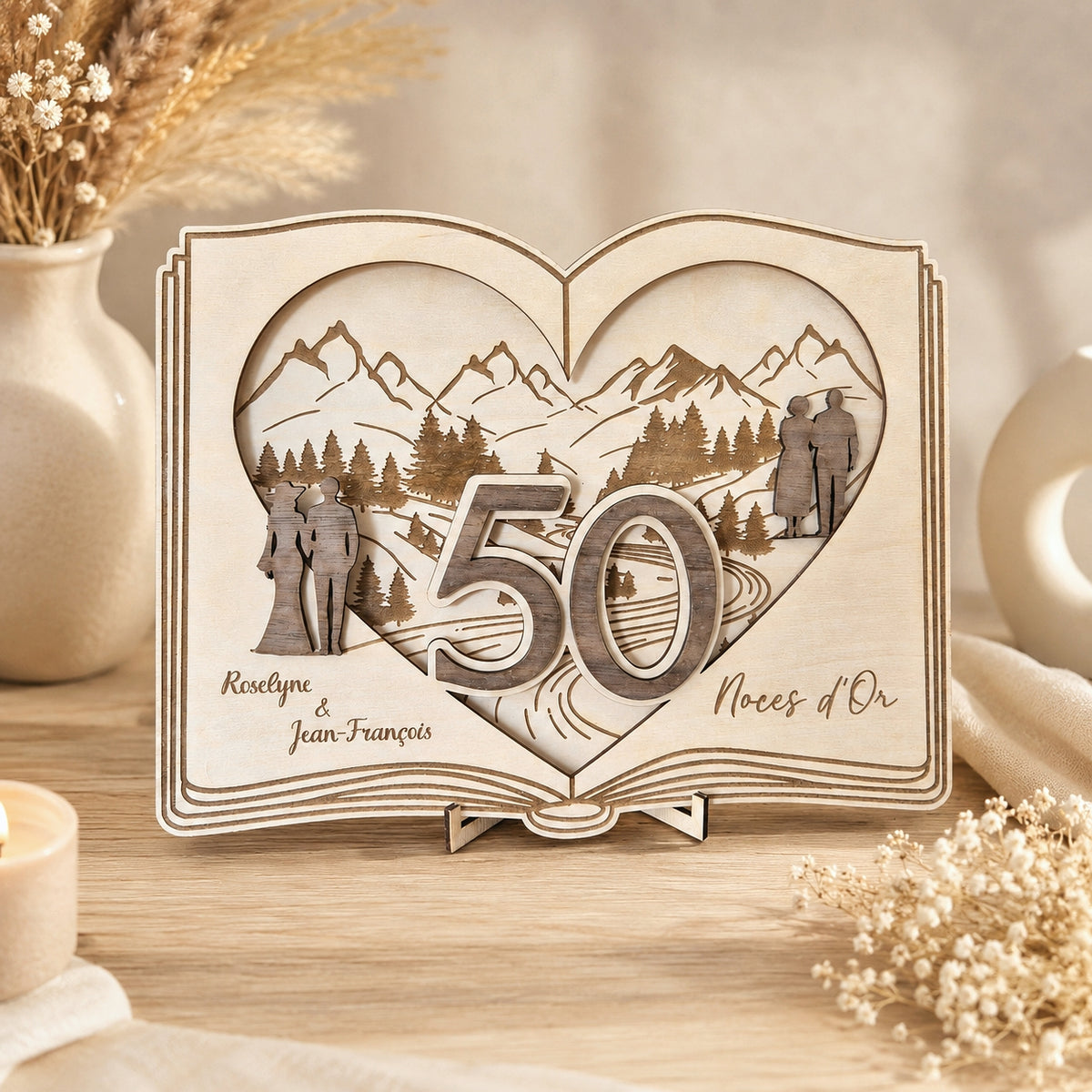 Tableau en bois Noces d'Or sur mesure