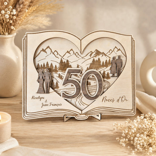 Tableau en bois Noces d'Or sur mesure