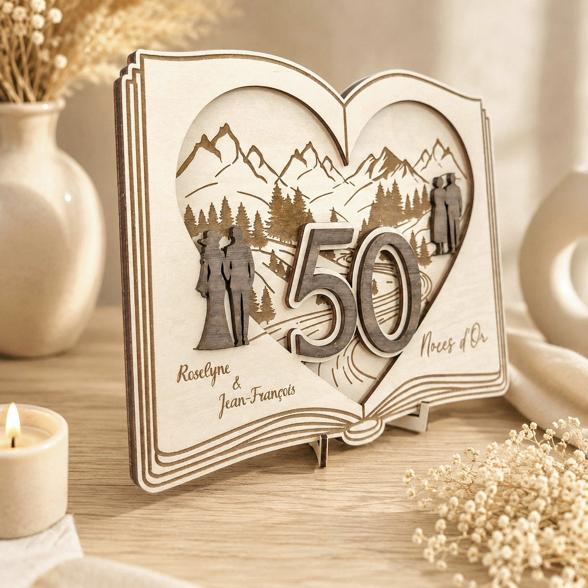 Tableau en bois Noces d'Or sur mesure