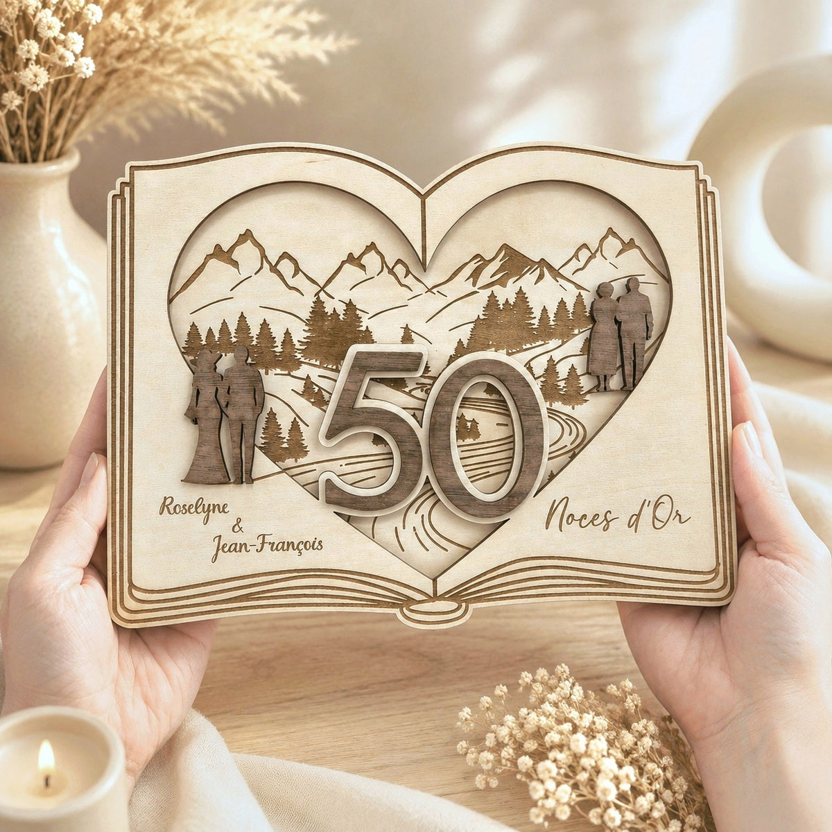 Tableau en bois Noces d'Or sur mesure