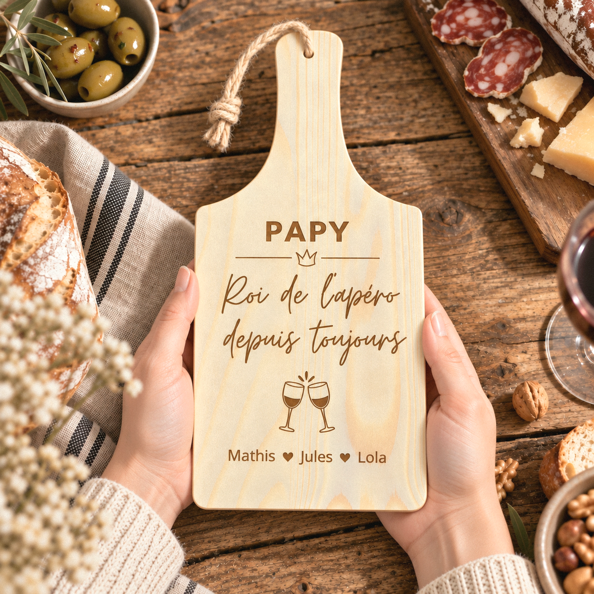 Planche à découper en bois personnalisée petit modèle - Cadeau Papy