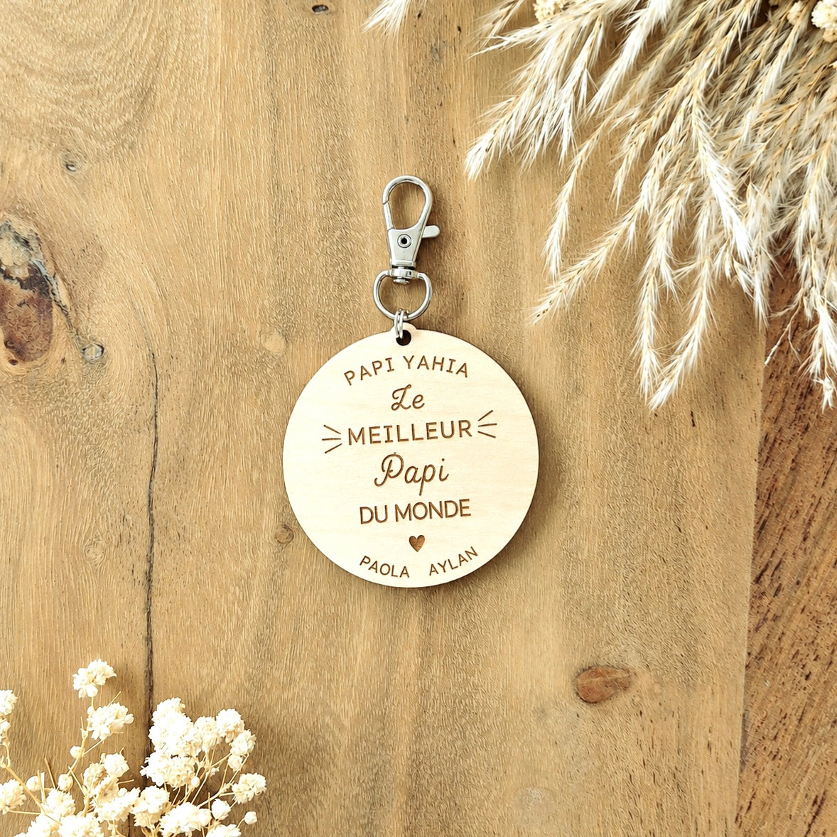 Porte-clés en bois personnalisé - Cadeau Papy