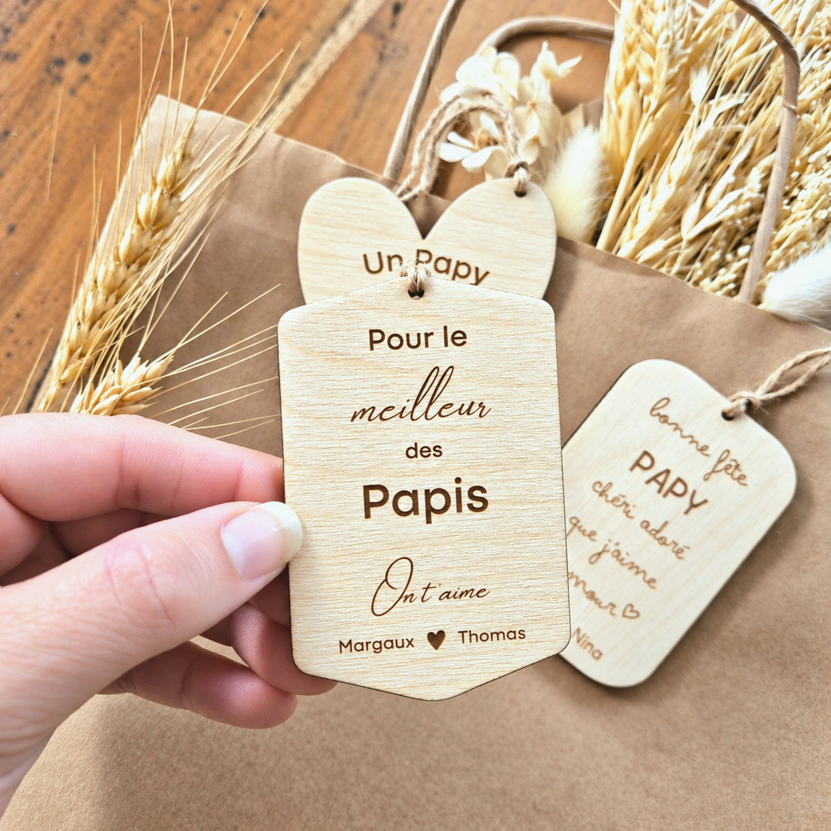 Étiquette cadeau en bois personnalisée - Cadeau Papy