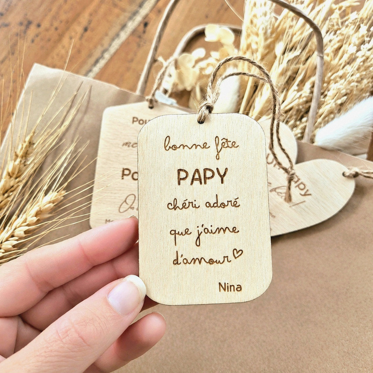 Étiquette cadeau en bois personnalisée - Cadeau Papy