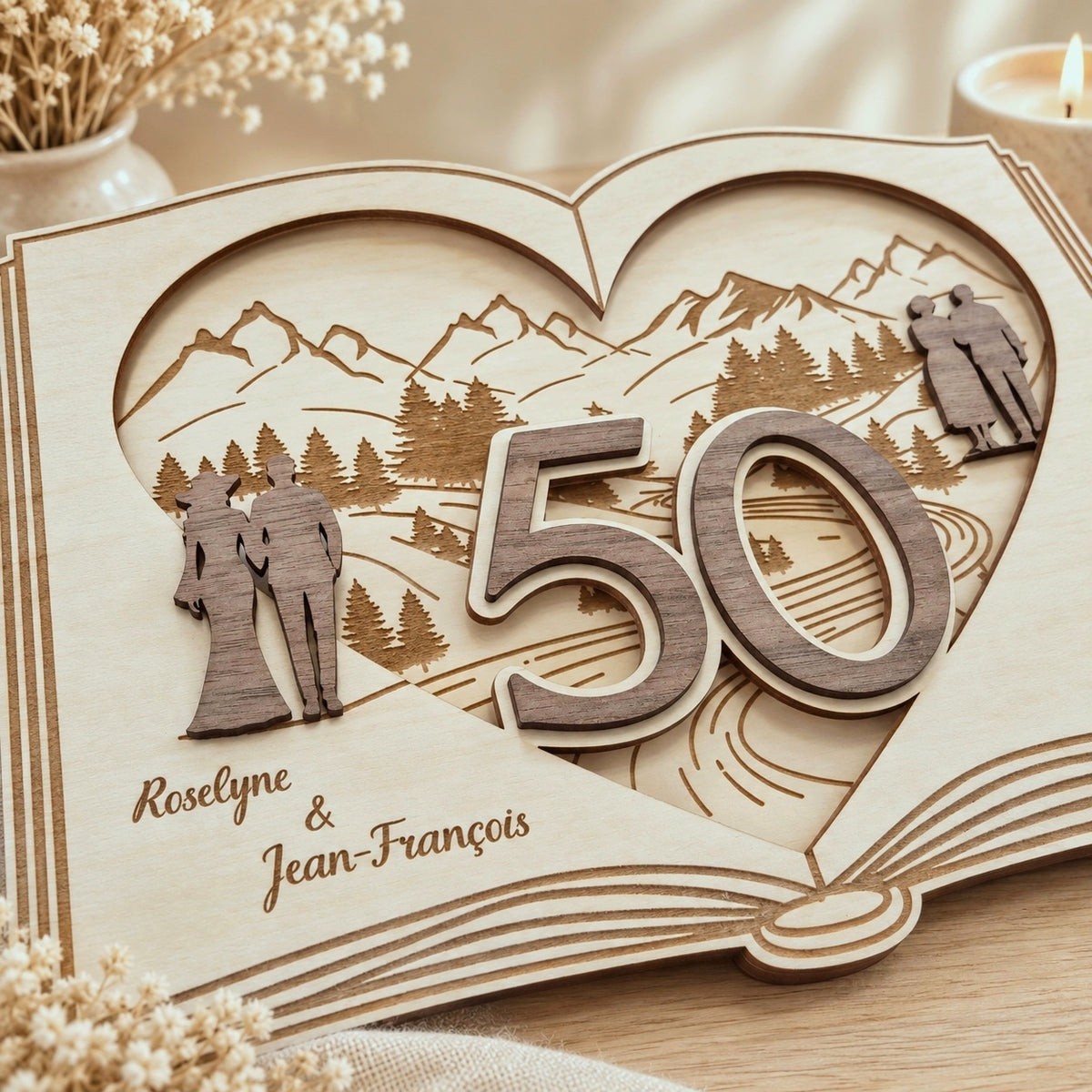 Tableau en bois Noces d'Or sur mesure
