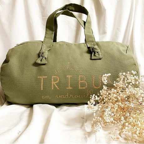 Grand sac Polochon tilleul « Joyeuse Tribu en Vadrouille »